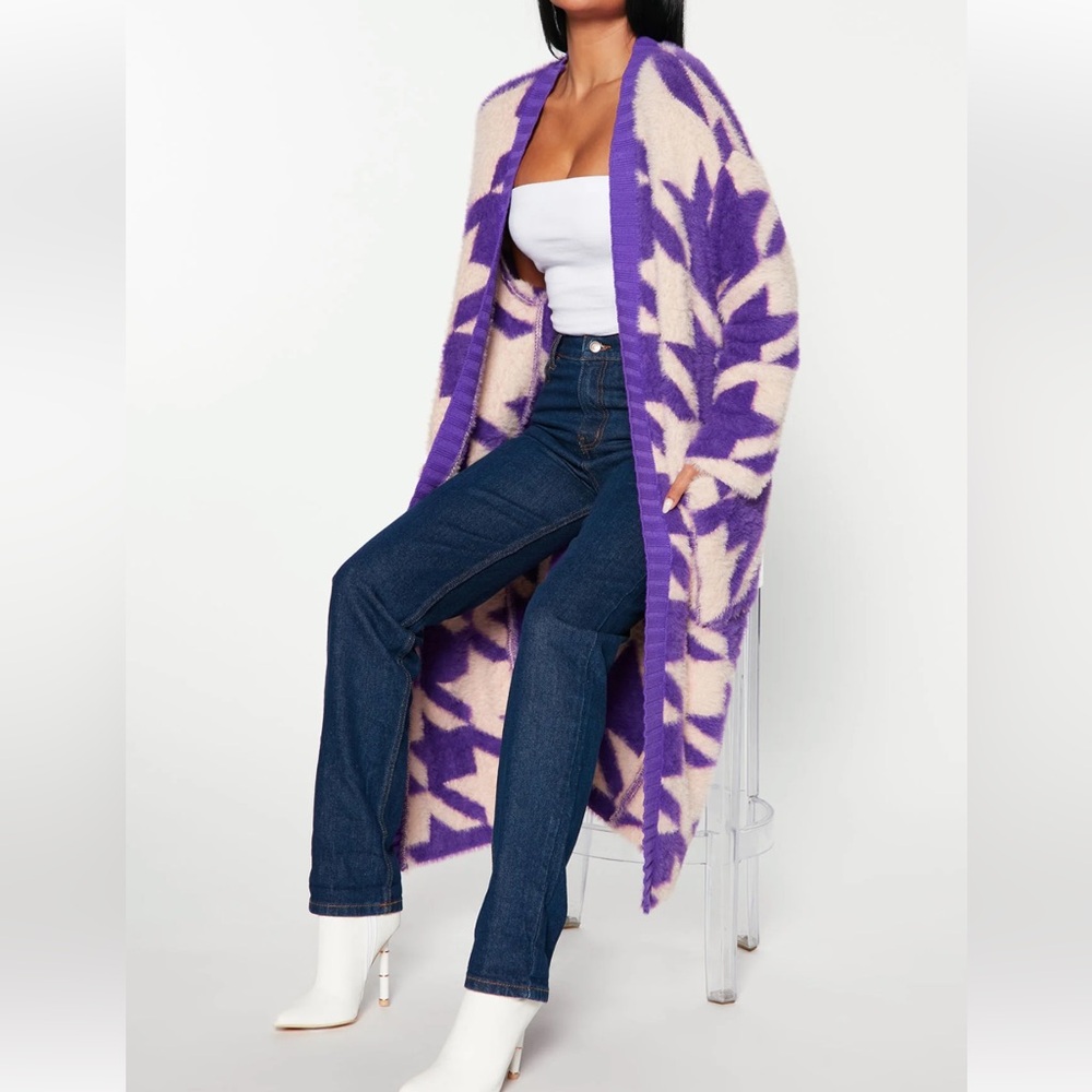 Fashion Nova - Dreams Come True cozy cardigan duster houndstooth purple